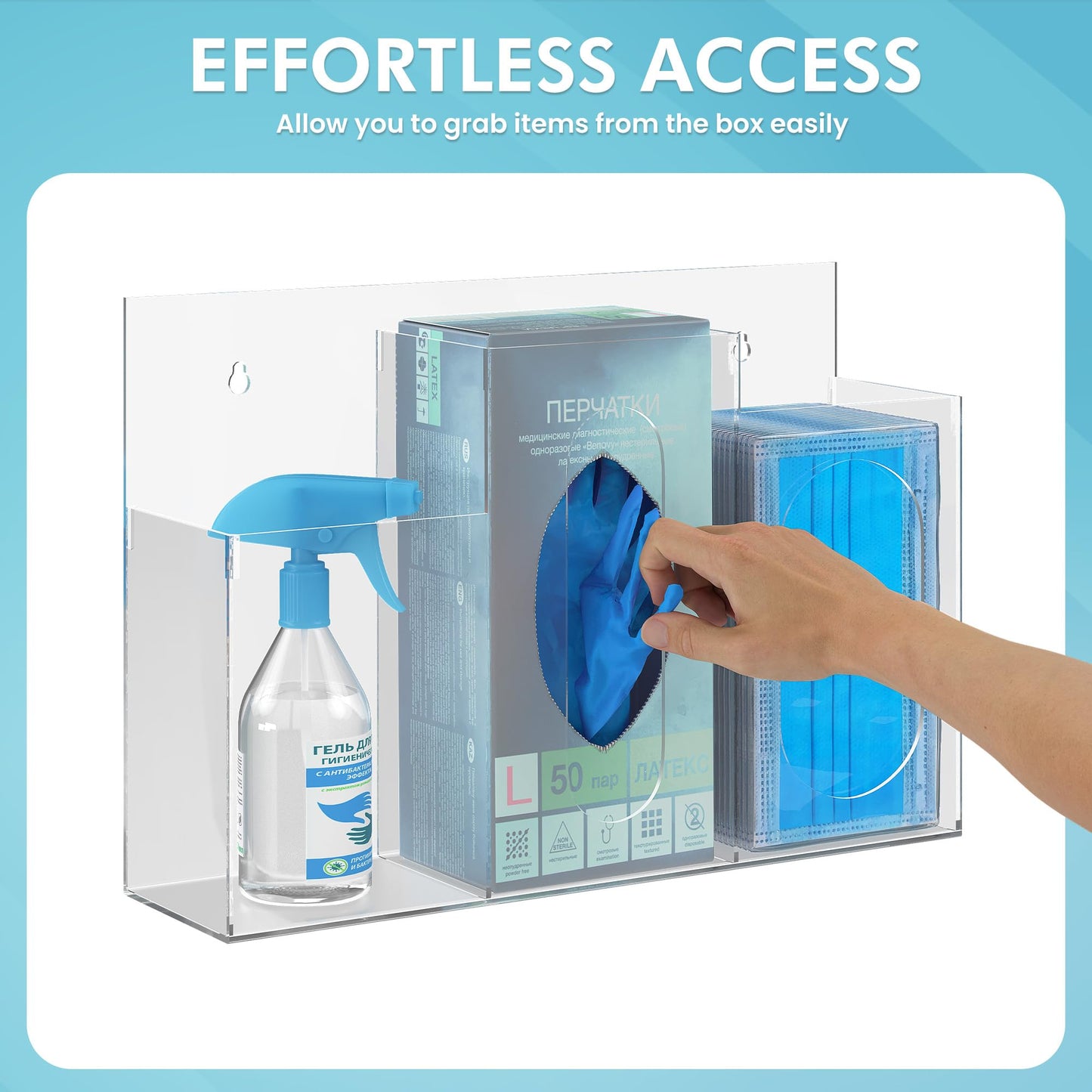 WAHFAY Acrylic Hygiene Dispenser Sanitation Station with Three Compartment, Gloves Masks Hairnets Box Holder, Wall Mount or Tabletop Clear Storage Containers