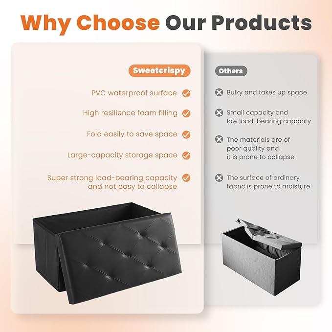 Sweetcrispy 30 Inches Folding Ottoman