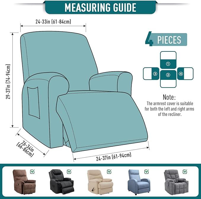 TAOCOCO Recliner Cover 4-Pieces, Recliner Stretch Sofa Slipcover, Recliner