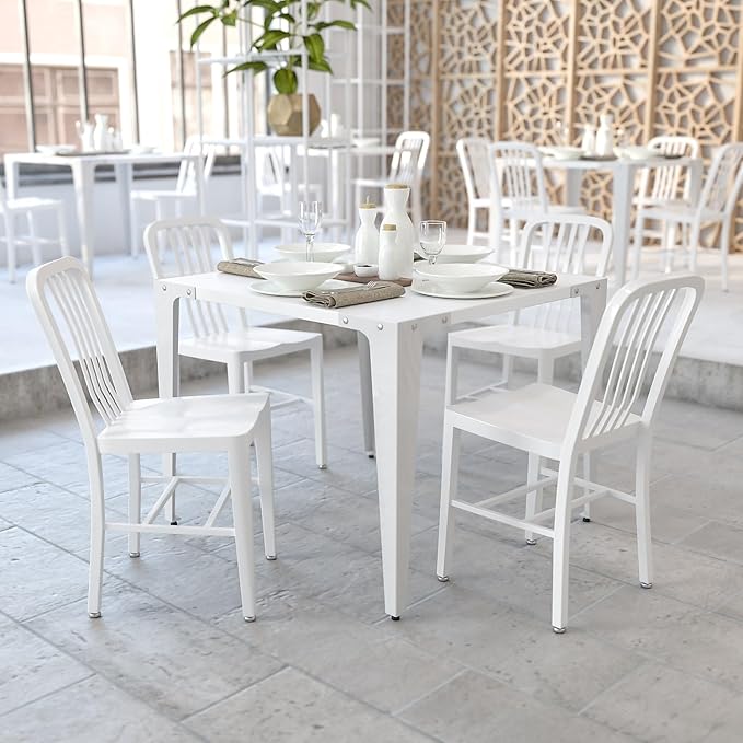 Flash Furniture Gael Commercial Grade 2 Pack White Metal Indoor-Outdoor Chair