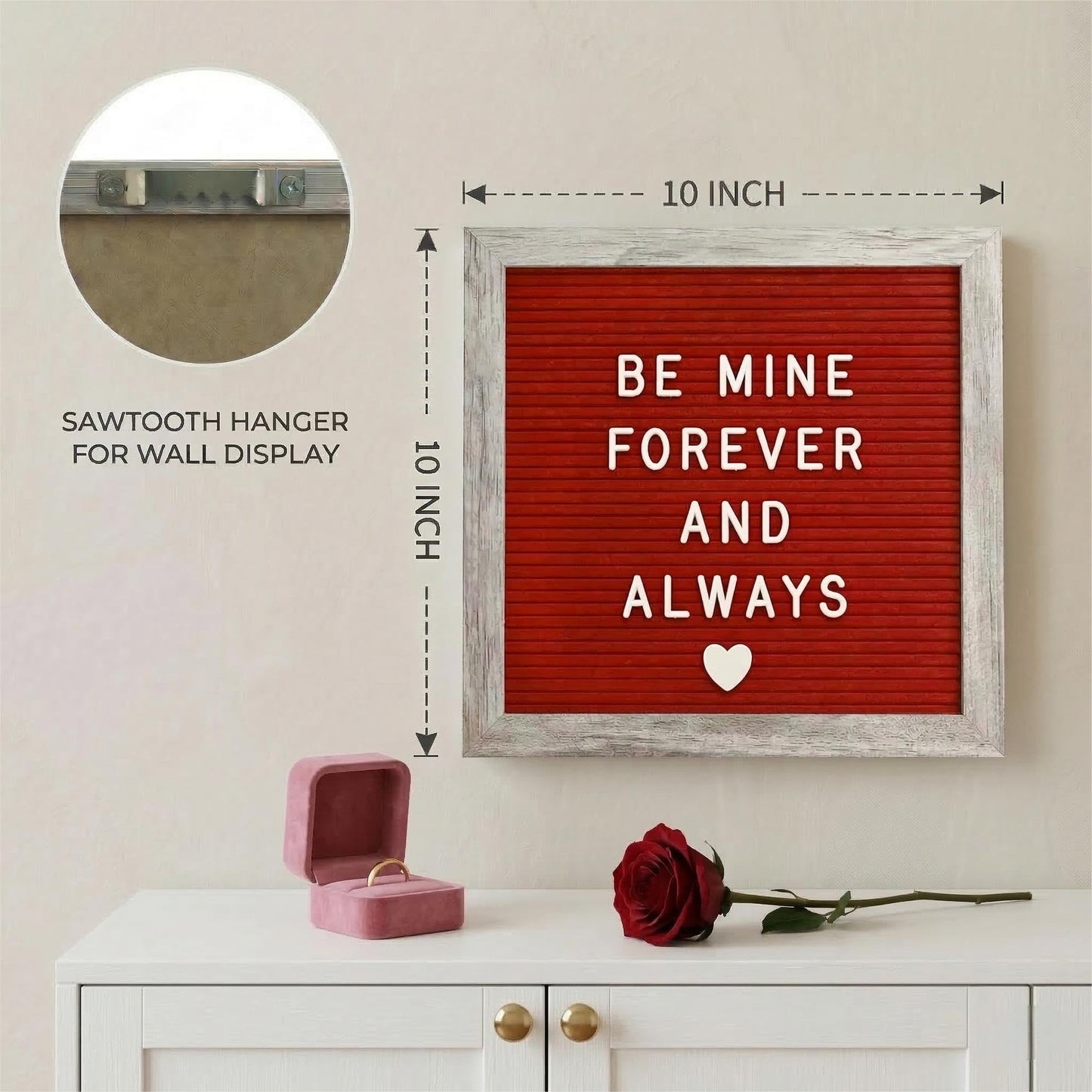C CRYSTAL LEMON Rustic Red Felt Letter Board 10x10 Inch, 336 Letters Numbers and Symbols, Changeable Wooden Message Board with Wall Mount and Display Stand