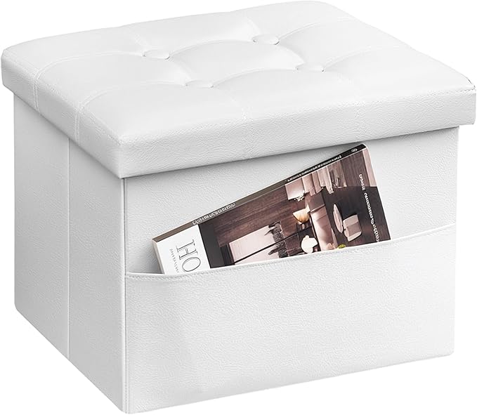 AmasSmile White Storage Ottoman Folding Foot Rest Stool