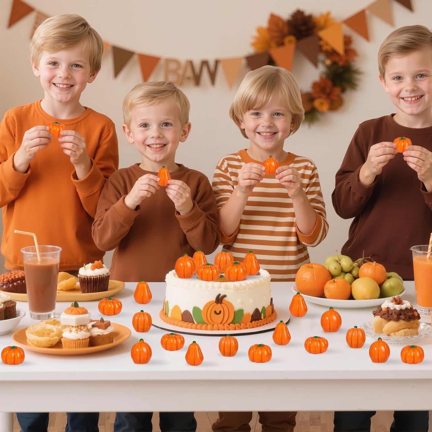 Liobelon 60 Pieces Mini Artificial Pumpkins 5 Different Shape Fall Harvest Simulation Pumpkins Decor DIY Crafts Fake Resin Pumpkin Thanksgiving Decorations Fall Vase Bowl Filler