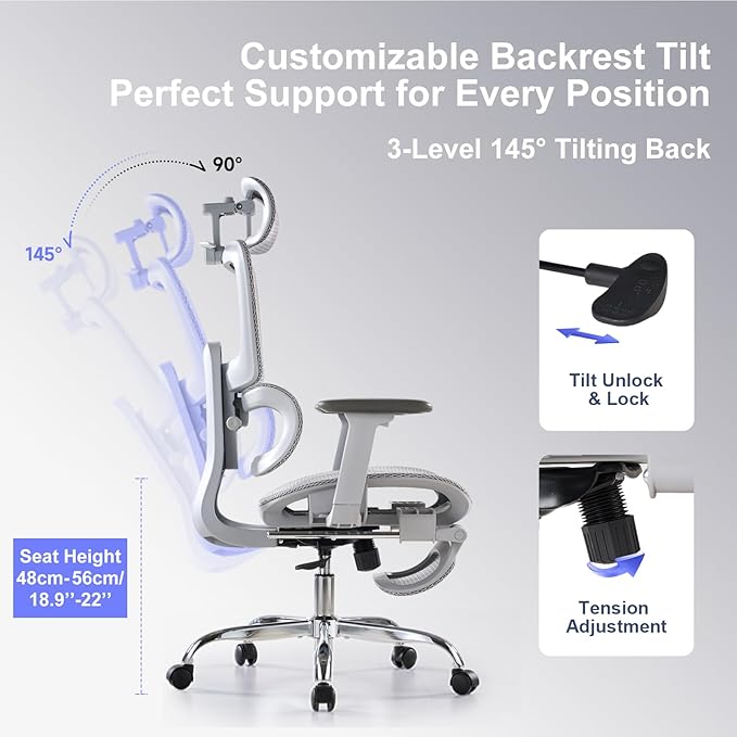 Office Chair with Footrest, Ergonomic Chair with 3D Headrest, Computer Chair