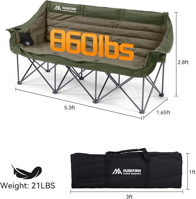 Huskfirm 3 Person Camping Chairs Folding Double Camping Chair Portable