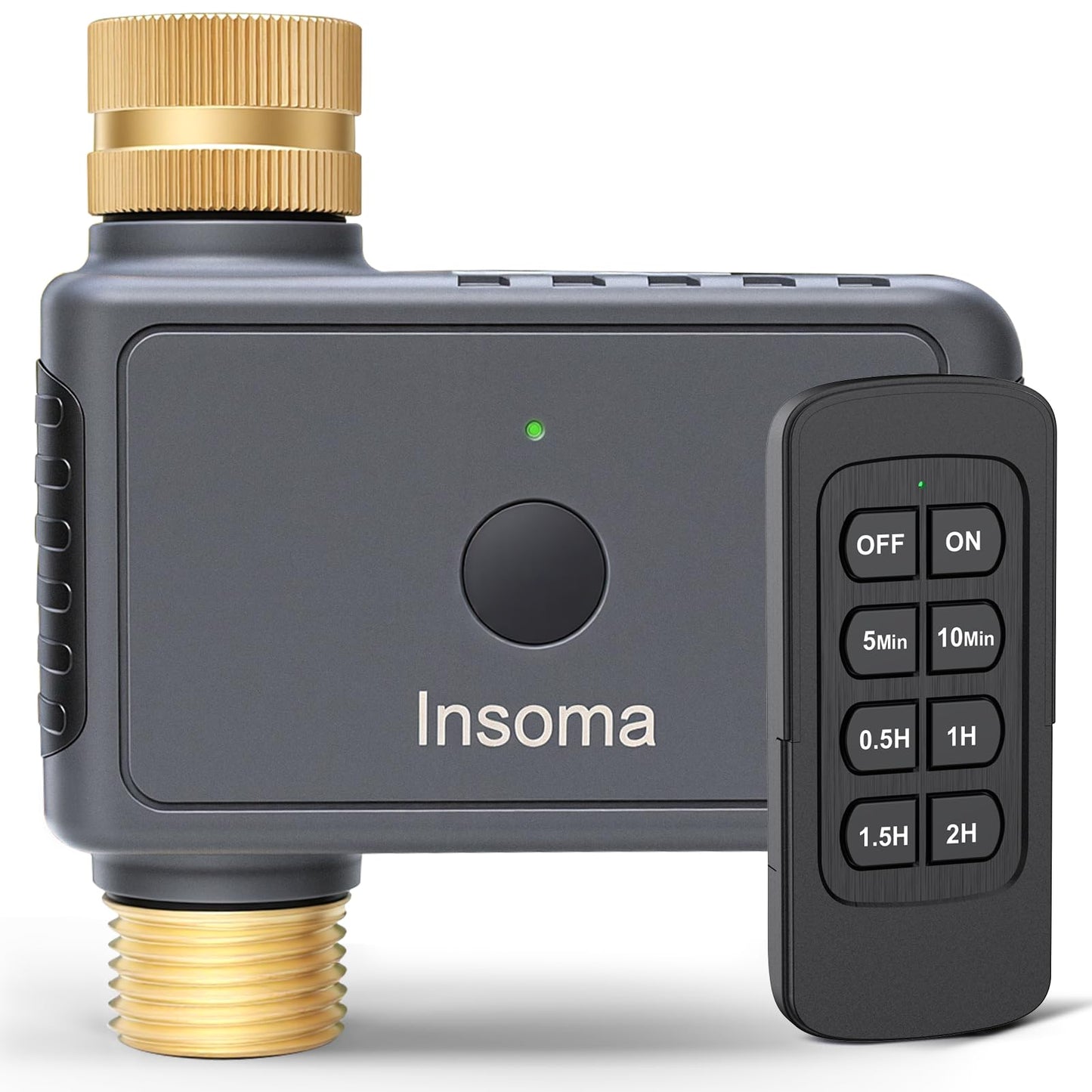 Insoma Remote Control Sprinkler Timer with Brass Inlet & Outlet, Garden Hose Timer Turns Water Off Automatically, Up to 120 Minutes of Run Time, for Faucet, Lawn, Drip, Soaker Hose, IP55 Waterproof
