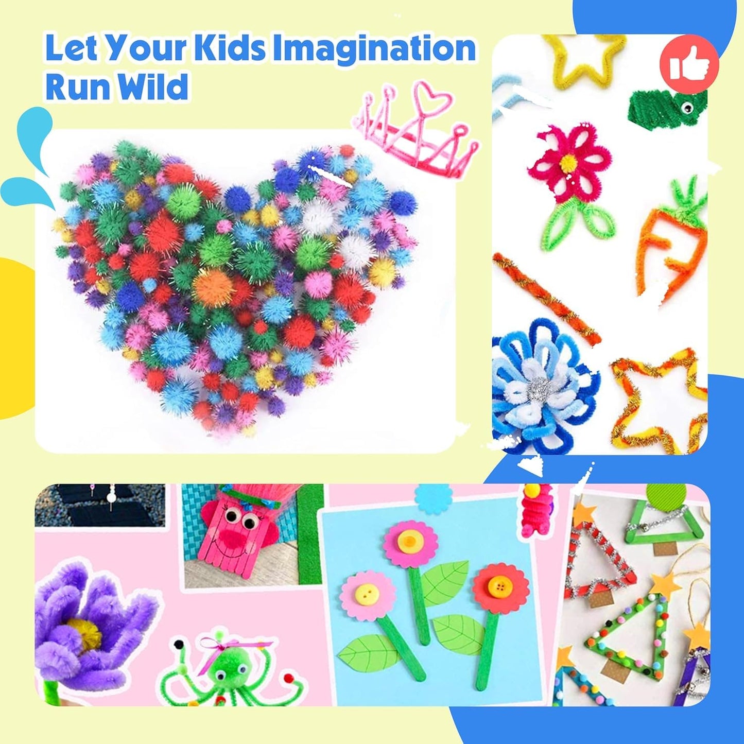 SMILESSKIDDO Arts Craft Supplies for Kids - 1000+ PCS Toddler DIY Craft Art Supply Set, Portable 3 Layered Folding Storage Box School Craft Projects - Gifts for Girls Crafts for Girls Ages 4-8 8-12