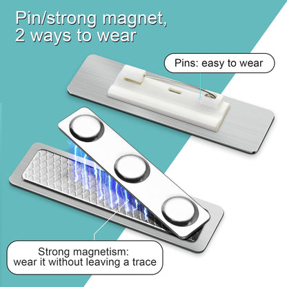 Engraved Personalized Name Tags with Magnet Clip or Pin - Stainless Steel Metal Custom Magnetic Name ID Badge Tag for School Teacher, Kids, Business Work Lable Sign Employee Name Plate (Pin)