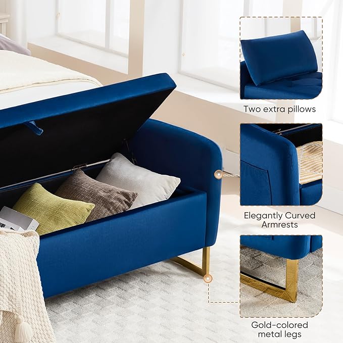 65" Storage Bench for Bedroom, Velvet End of Bed Bench, King Size Bed Benches
