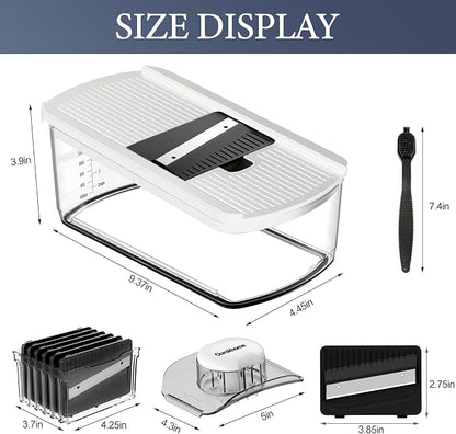 Ourokhome Vegetable Mandolin Slicer, Hand Safe Kitchen Food Shredder with 6 Mandoline Blades, Veggie Waffle Cutter for Potato, Carrot, Zucchini, Onion, Essential Kitchen Gadgets (6 in 1, White)