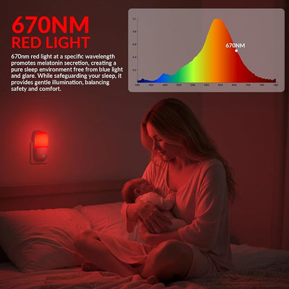 Klarlight 670nm Red Night Light for Sleep Therapy, Warm White Nightlight, Dusk to Dawn Sensor, LED Dimmable Night Lights Plug into Wall for Baby Kids Adults Bedroom, Hallway, Bathroom, 0.5W(2 Pack)