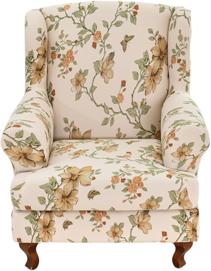 HAOYONG Wing Chair Slipcovers Stretch Wingback Chair Covers Printed 2 Pieces