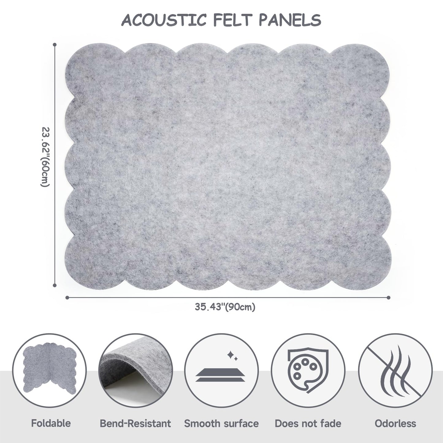 Felt Bulletin Board 36" x 24" Cork Board Alternative,Decorative Felt Pin Board Foldable Cork Boards for Walls Self-Adhesive Cork Board for Home Office Classroom Pin Board (Light Gray)