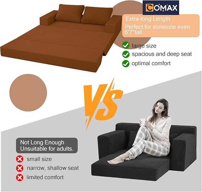 COMAX Convertible Sofa Bed Queen, Corduroy Folding Floor Couch Pull Out Couch
