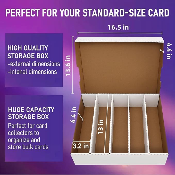 5 Row Trading Card Storage Box Holds 3950-count,1 Pack Cardboard Storage Box with Divider+index Label,Trading Card Dividers for Tcg,Sports,Mtg Cards