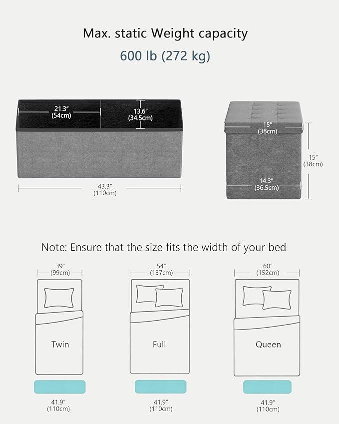 GLAXYFUR 43 Inches Folding Storage Ottoman Bench, Storage Chest, Footrest