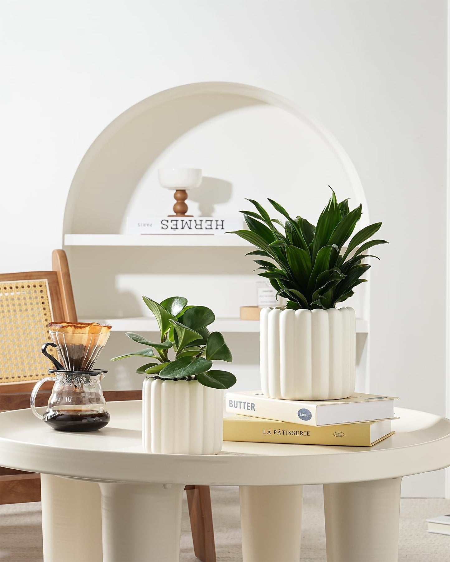 FUYHE Ceramic Plant Pots,6 inch+4.7 Inch Planter Pot with Drainage Holes,Ceramic Planters for Indoor Plants,Modern Flower Pots for Indoor Outdoor Plants House & Office Décor,Cream White