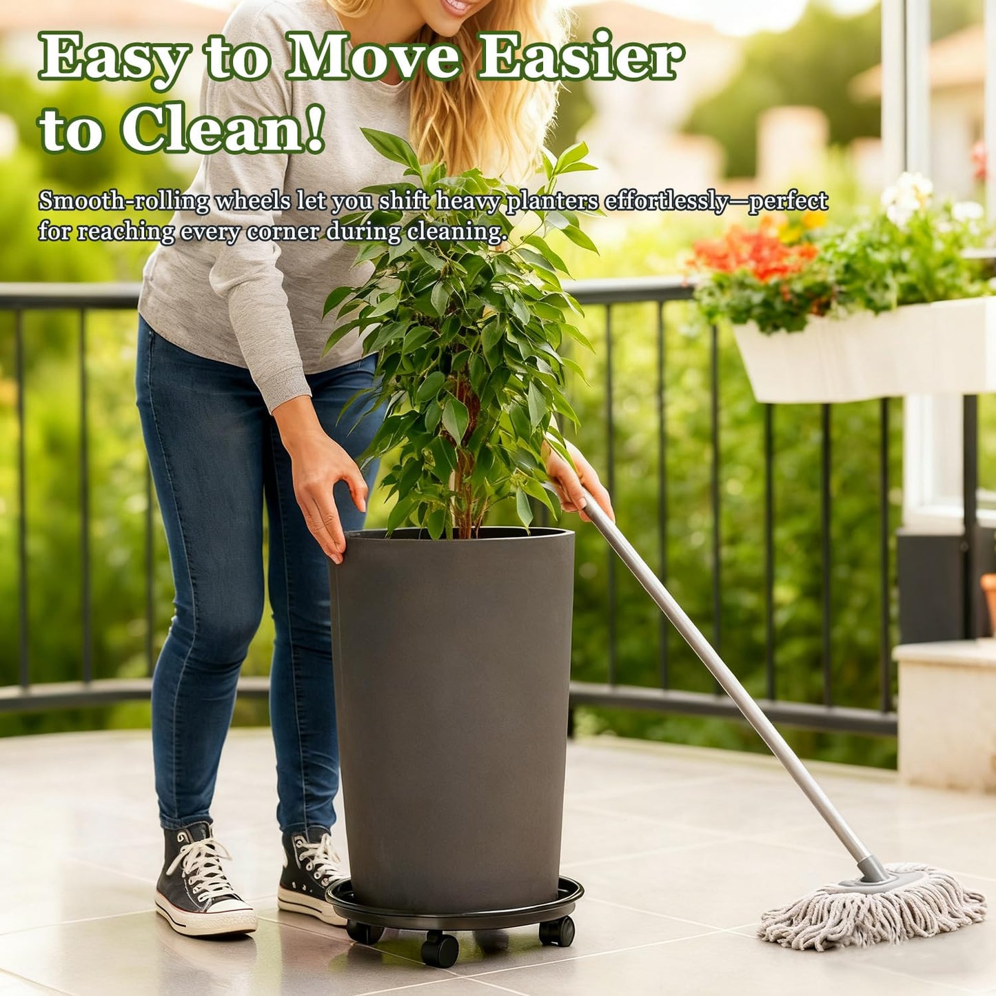 Circloophs 5 Packs Plastic Plant Caddy with Casters 12" Heavy-duty Plant Dolly Rolling Plant Stand with Wheels for Moving Heavy and Large Plant Pot Saucers Plant Rollers Indoor and Outdoor, Black