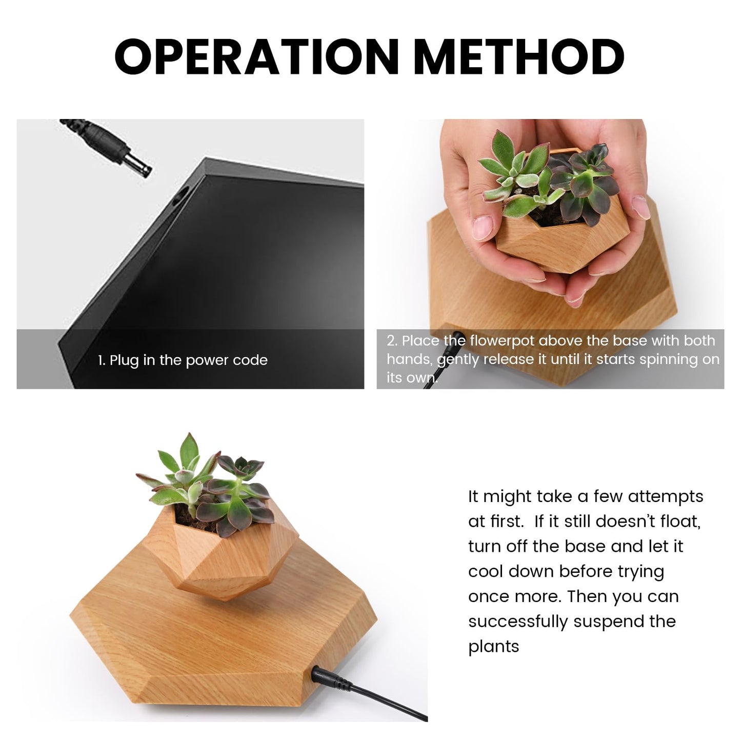 Leekimid Levitating Plant Pot, Magnetic Levitation Flower Pot Suspension Floating Plant Succulents, Air Bonsai Potted Plant for Home Decoration, Living Room, Office, Desk (Wood)