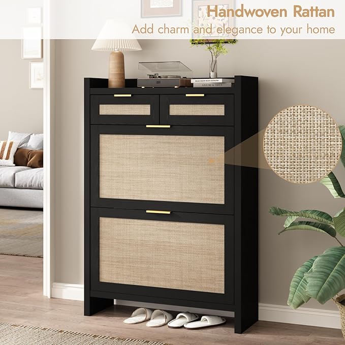 HOKYHOKY Rattan Shoe Storage Cabinet