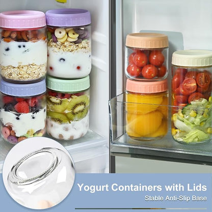 Overnight Oats Containers with Lids, 10 & 16 & 24 oz Wide Mouth Mason Jars with Lids, 3 Pack Glass Jars with Airtight lid for Chia Pudding Yogurt Salad, Meal Prer Oatmeal Jars