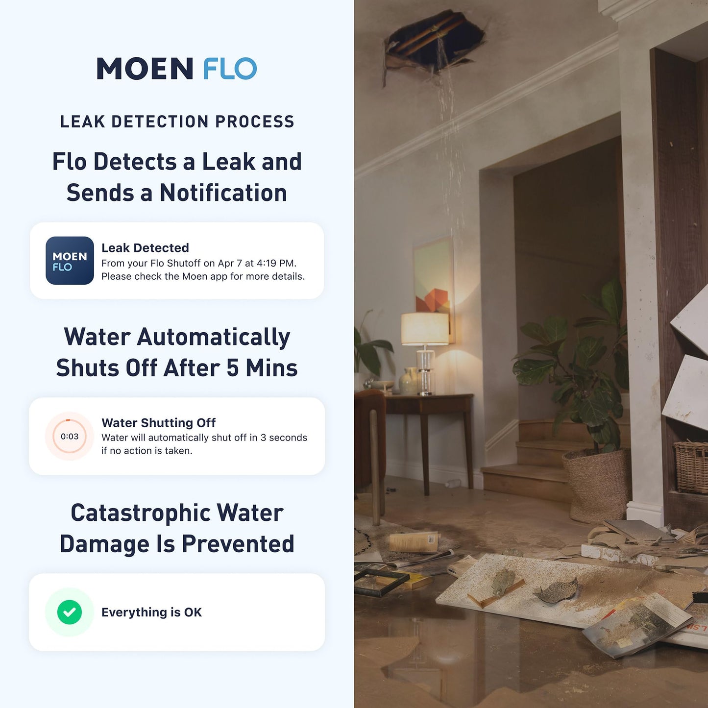 Moen 900-006 Flo by Moen 1-Inch Smart Water Shutoff with 920-004 Flo by Moen Smart Water Detector, 1-Pack