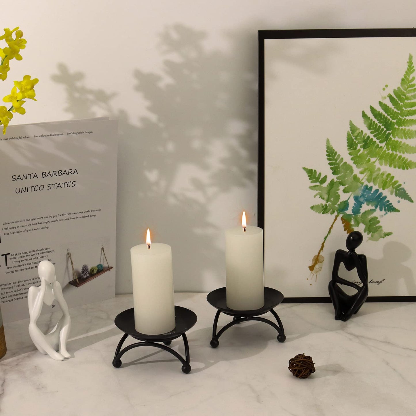 GerayMer Pillar Candle Holder, Iron Candle Stand, Candle Plate, Candlesticks for Pillar Candles, Black Candle Tray for Party Wedding Table Home Decoration (Set of 2)