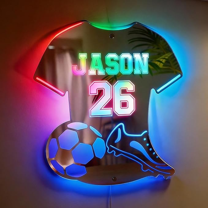 VEELU Personalized Soccer Jersey Mirror Neon Sign