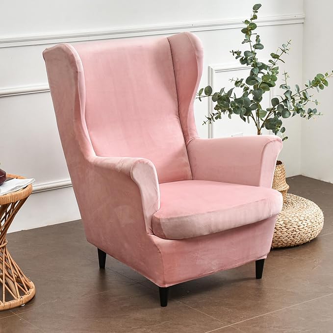 HAOYONG Velvet Wingback Armchair Covers 2-Piece Elastic Stretch Wingback Chair