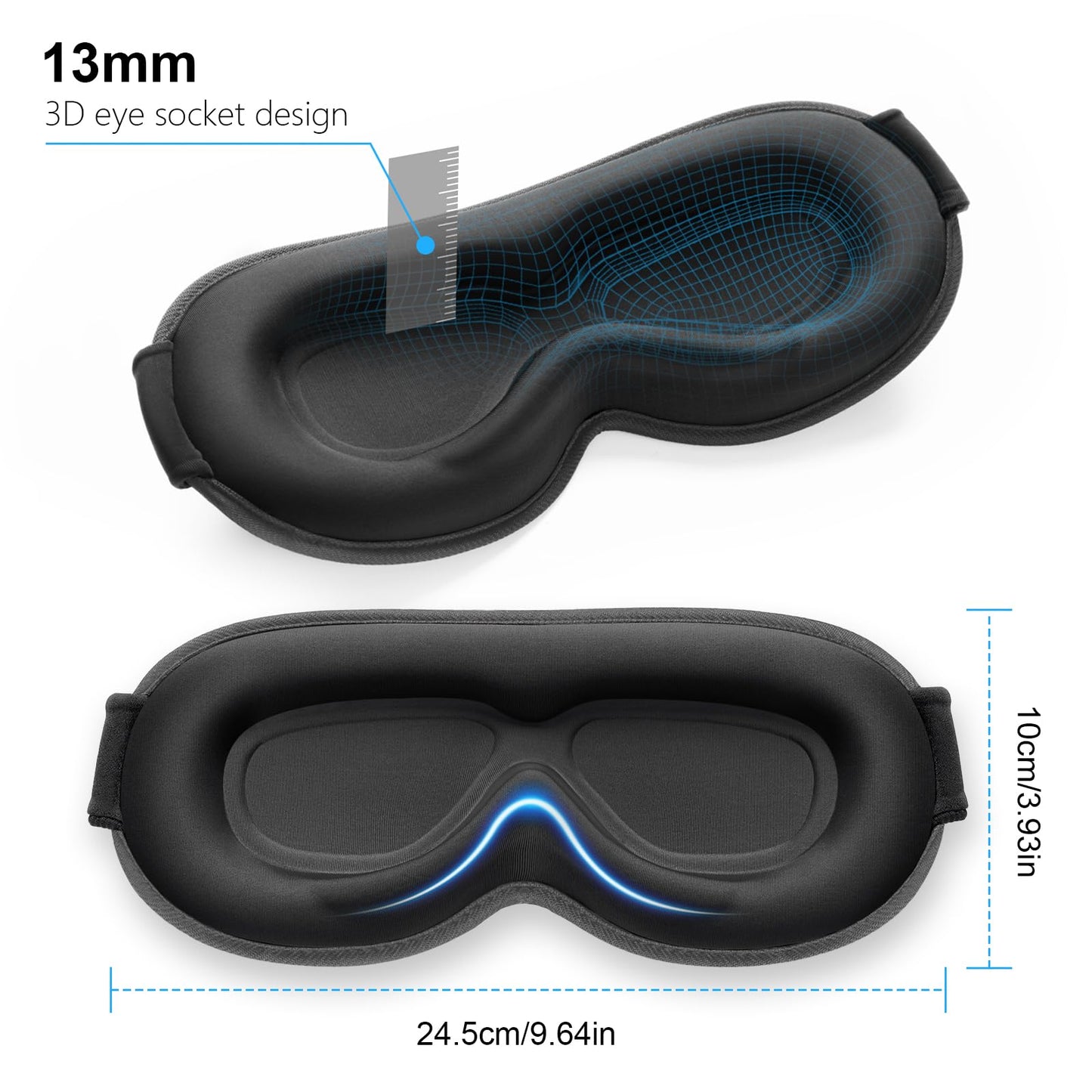 Gritin 100% Blackout Sleep Eye Mask for Women Men, Zero Pressure Sleeping Mask - Ergonomic Design 3D Cutout Eye Movement and Eyelash Friendly Night Blindfold, Ultra Soft Comfortable for Sleeping