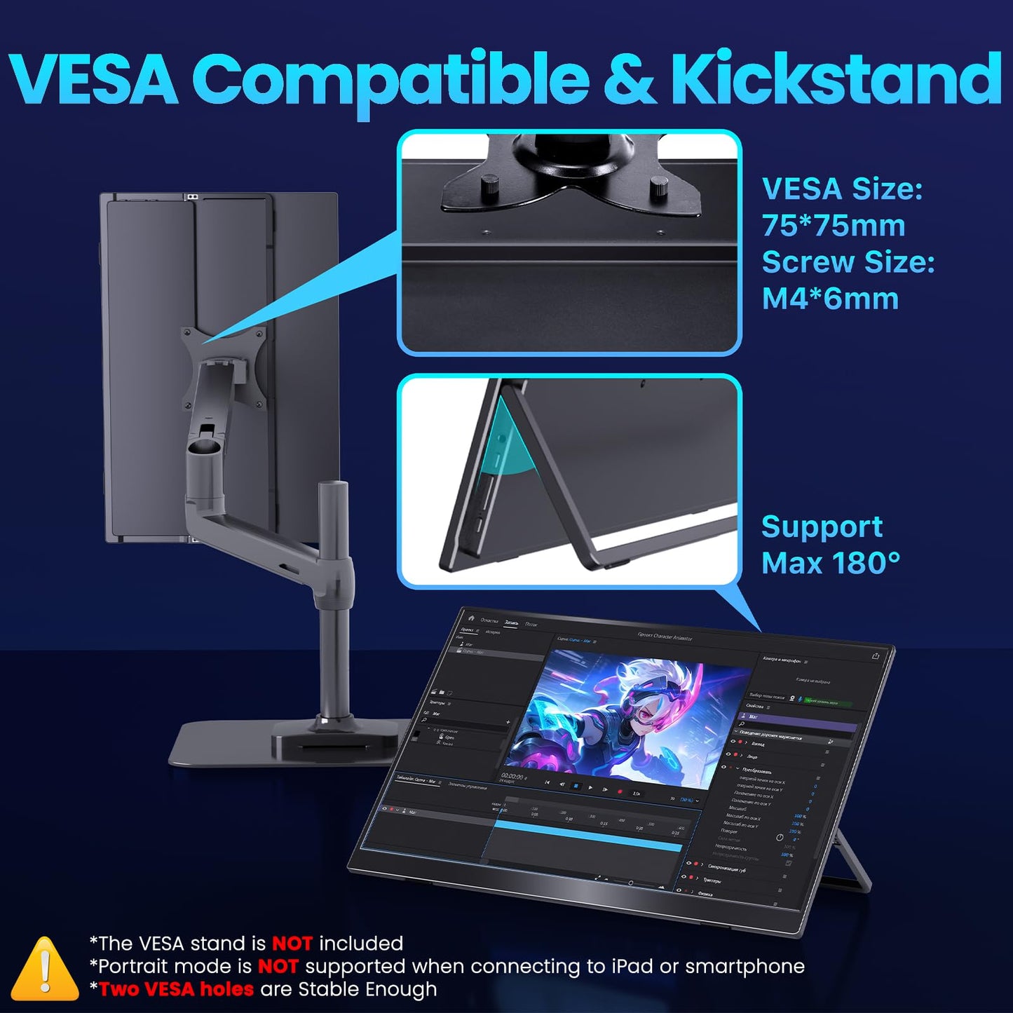 Upperizon Portable Monitor 16 inch 2K QHD 2560X1600 145% sRGB 240 Hz HDR HDMI USB-C Travel Monitor for Laptop MacBook PC Surface PS5 Xbox, External Display with Kickstand & Speakers, VESA Compatible