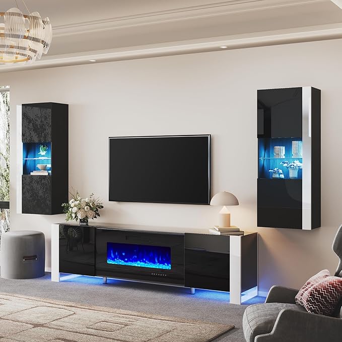 AMERLIFE Modern 3-Piece Wall Unit Entertainment Center Set