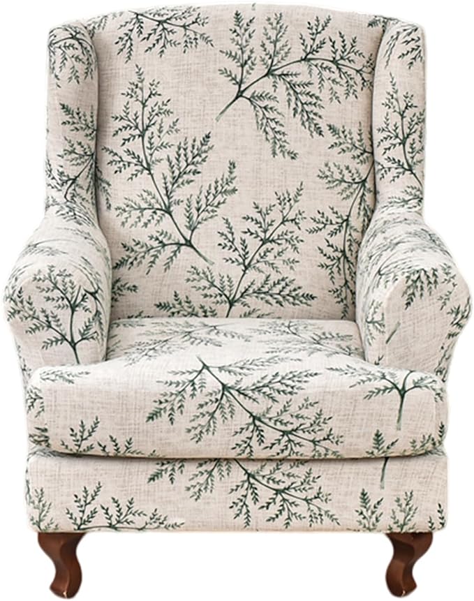 KRFOONN Stretch Wing Chair Slipcovers Printed 2 Piece Wingback Chair Covers