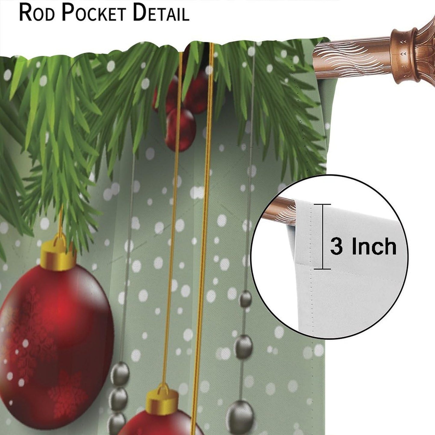 Christmas Curtain Decor Ball Coniferous Pine Tree Twig Tinsel Merry Xmas Window Treatment for Living Room Bedroom Dining Home Decor Window Drapes 42" W X 45" L