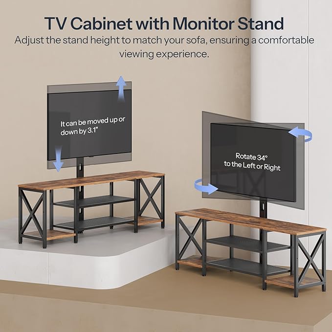 HOOBRO TV Stand with Mount and Power Outlet, LED Entertainment Center with