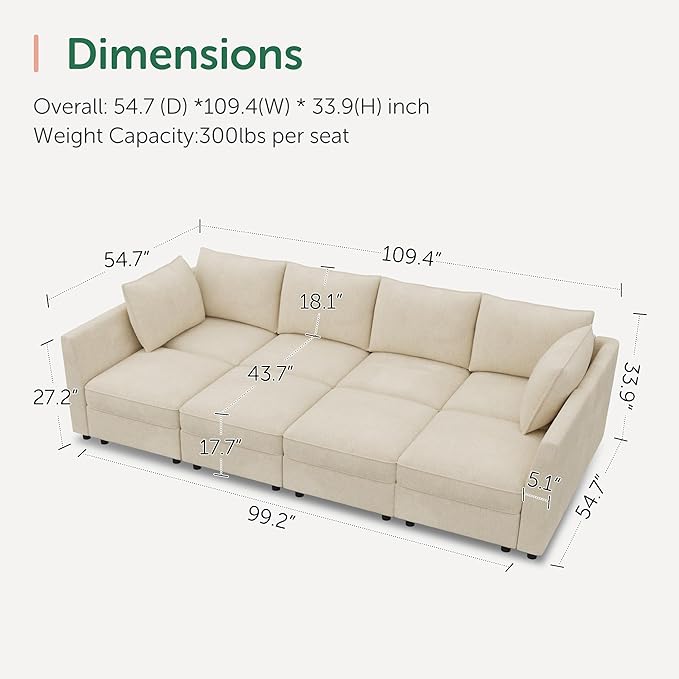 HONBAY Modular Sofa Sectional Sleeper Couch