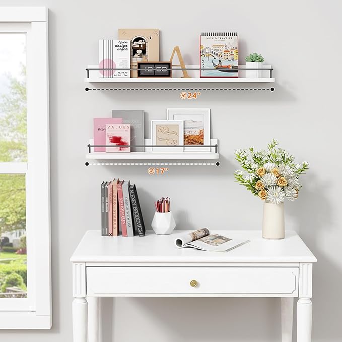 Forbena Floating Shelves for Wall 24 Inches Long, Modern White Wall Shelving
