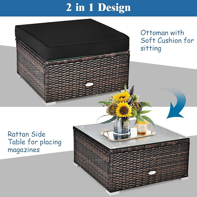 Tangkula 6 Pieces Wicker Patio Furniture Set, PE Rattan Outdoor Sectional
