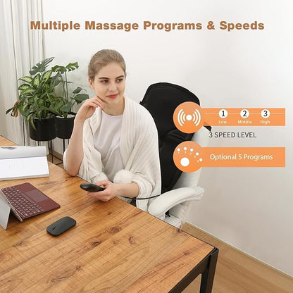 SLOTHMORE Back Massage Chair Pad, Back Massager with Heat for Pain Relief, Chair Massager for Full Body Massage, Deep Tissue Vibration Massger with 2 Adapters, Chair Massager for Office and Recliner
