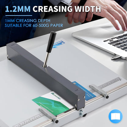 Mxmoonant Manual Creasing Machine 60-500g Paper Folding Creaser with 2 Adjustable Block & Metric/Imperial Positioning Ruler for Paper Sheet Cardstock