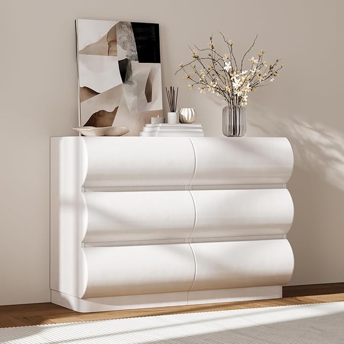 homary Modern 6 Drawers Dresser, 39.4" Wide Faux Leather Chest of Drawers