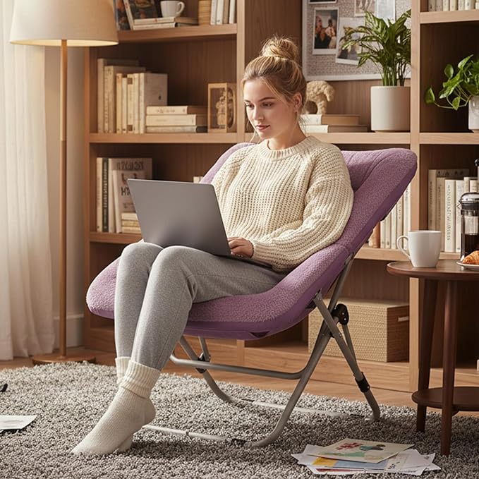 Tiita Comfy Folded Chair, Soft Faux Fur Oversized Folding Accent Chair