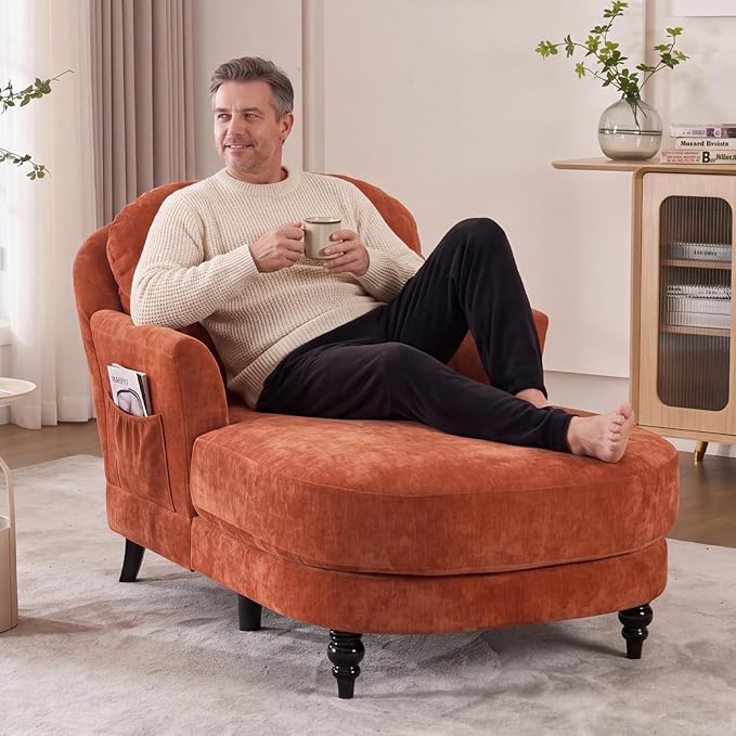 Chaise Lounge Chair Indoor, 59.8"Oversized Couch Reading Chairs, Chenille