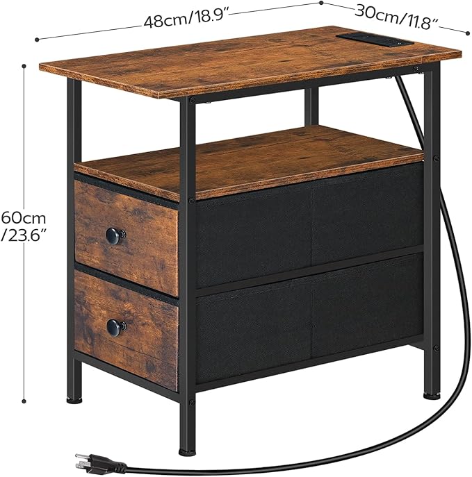 HOOBRO End Table with Charging Station, Nightstand with 2 Non-Woven Drawers