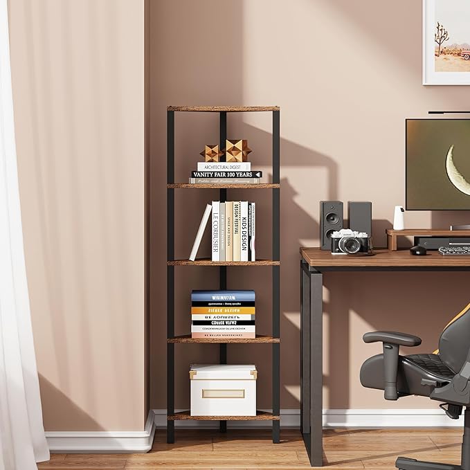 TUTOTAK Corner Shelf, 5-Tier Corner Bookshelf
