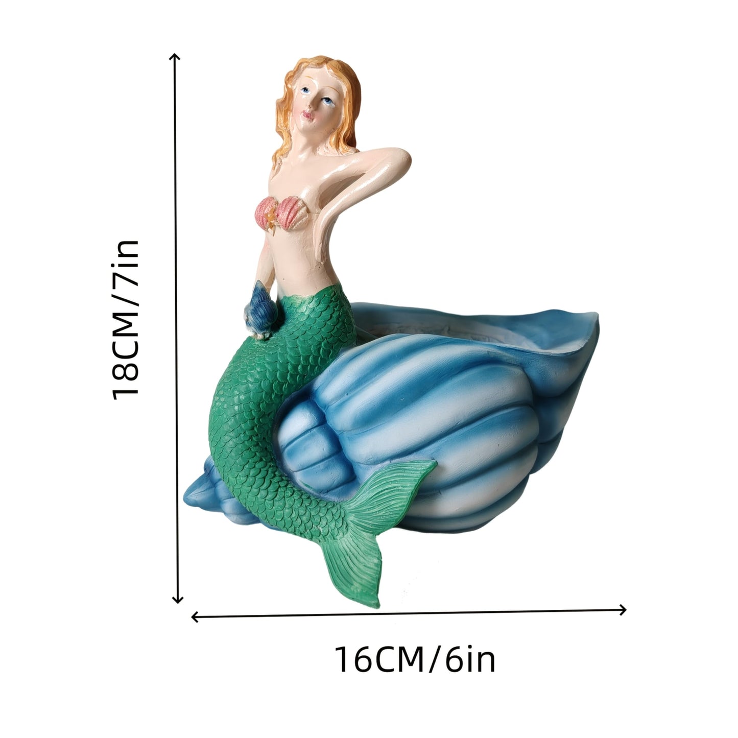 KARSTSYLVA Mermaid Resin Planter Statue, Conch Base Succulent Flower Pot for Home Garden Nautical Decor (Blue)