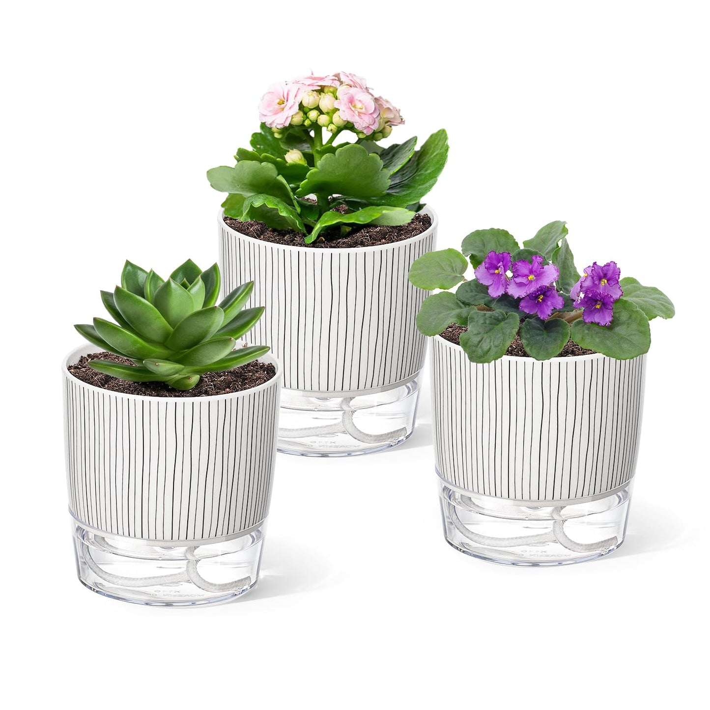 CWYEYE 3 Pack Self Watering Pots Set, 4 Inch Self Watering Pots for Indoor Plants, Planter Pot with Wick Rope and Reservoir for African Violet, Spider Plant, Orchid