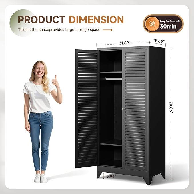 Letaya Armoire Wardrobe Closet, Hanging Rod Clothing Storage Cabinets