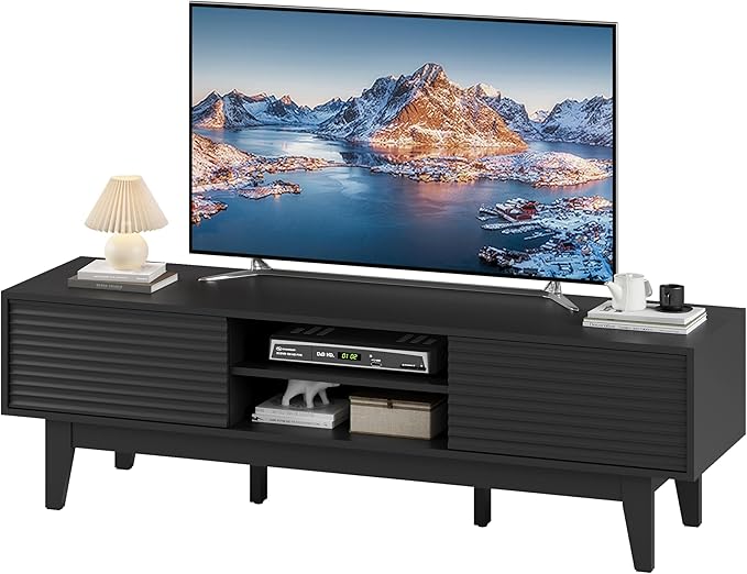 Fluted TV Stand for 55 65 Inch TV, Mid Century Modern Entertainment Center