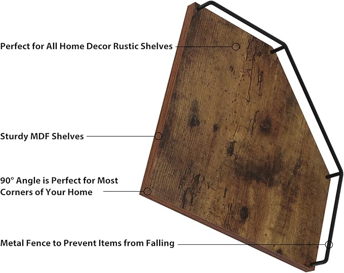 HORLIMER Floating Corner Shelf Wall Mount, 3 Pack Rustic Wood Corner Wall